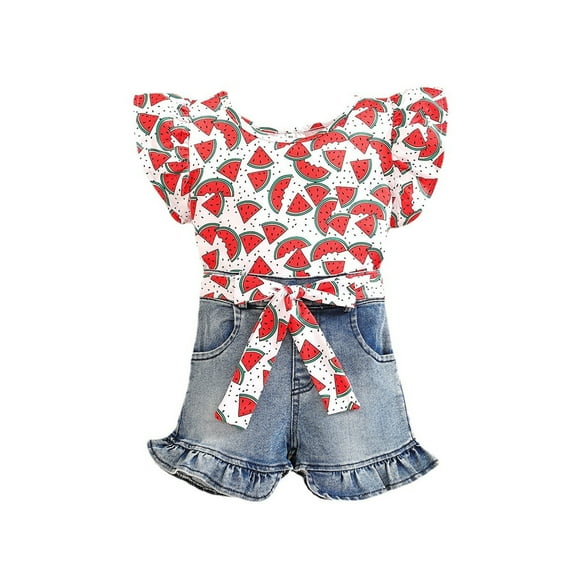 ASFGIMUJ Toddler Kids Baby Boys Summer Print Watermelonshort Sleeve Shorts Jeans Outfits Clothes,Size 1 Years-2 Years