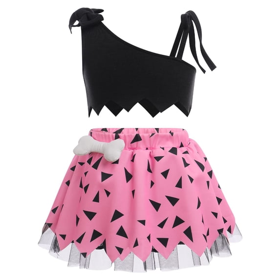 ASFGIMUJ Toddler Kids Caveman Girls Dog Bones Historical Cavegirl Vest Tops Mesh Tulle Skirts Princess Outfits,Size 18 Months-24 Months