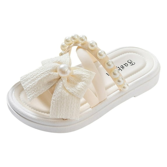 ASFGIMUJ Toddler Shoes Comfortable Soft Soled Slippers Fashionable Bow Tie Pearl Beach Sandals And Slippers,Size 4.5 Years-5 Years