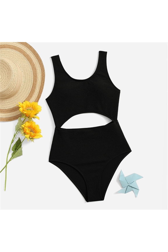 Toddler Swimsuit Girl 1 Piece Swimwear Solid Color Cute Cut Out Bathing Suit Swimwear Girls Bathing Suits,Size 12-13Y