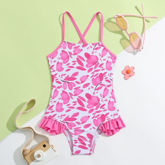 ASFGIMUJ Toddler Swimsuit Girl 1 Pieces Swimwear With Ruffles Summer Vacation Girls Bathing Suits,Size 3-4Y