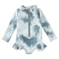 thumbnail image 1 of ASFGIMUJ Toddler Swimsuit Girl Long Sleeve Rashguard Summer Ruffles Colour Tie Dye Gradient Prints One Piece Swimwear Beach Bikini Baby Bathing Suit Girl,Size 2 Years-3 Years, 1 of 4