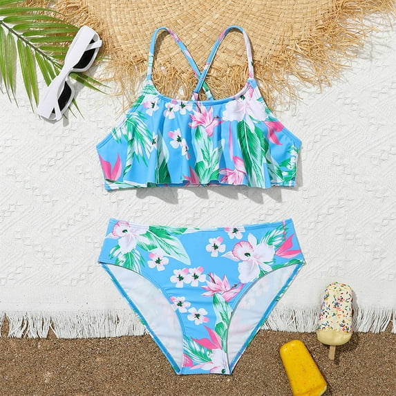 ASFGIMUJ Toddler Swimsuit Girl Summer Swimwear Cute Bikini Beach Sport Baby Girl Bathing Suit,2 Piece,Size 8-9Y