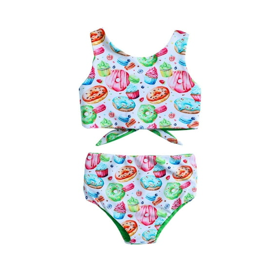 ASFGIMUJ Toddler Swimsuit Girl Two Piece Summer Cartoon Printed Swimwear Reversible Bikini Set Baby Girl Bathing Suit,Size 12 Months-18 Months