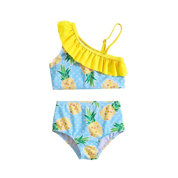 ASFGIMUJ Toddler Swimsuit Girl Two Piece Summer Pineapple Printed Ruffles Swimwear Bikini Girls Bathing Suit,Size 18 Months-24 Months