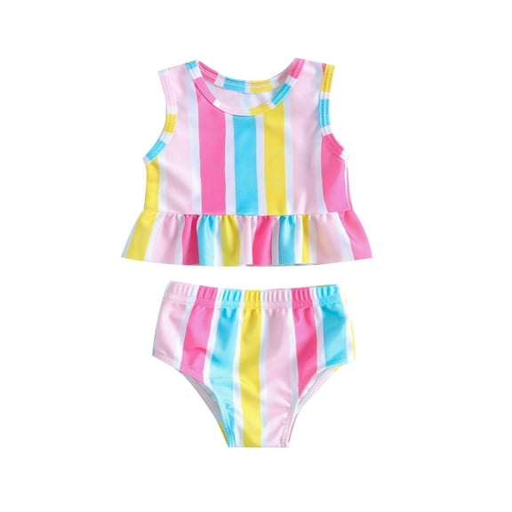 ASFGIMUJ Toddler Swimsuit Girl Two Piece Summer Striped Printed Bowknot Swimwear Bikini Baby Girl Bathing Suit,Size 6 Months-12 Months