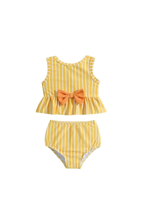Toddler Swimsuit Girl Two Piece Summer Striped Printed Bowknot Swimwear Bikini Bathing Suits For Girls,Size 6 Months-12 Months