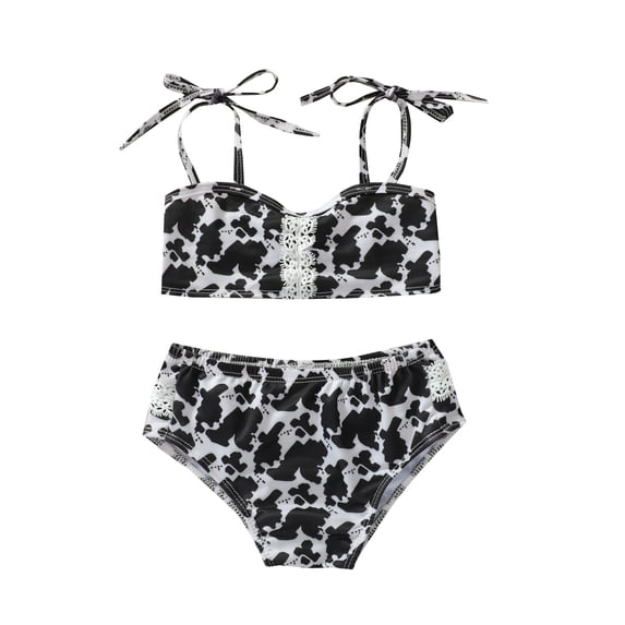 ASFGIMUJ Toddler Swimsuits For Girls 2 Piece Summer Cow Print Holiday Swimwear Bikini Infant Bathing Suit Girl,Size 3 Months-6 Months