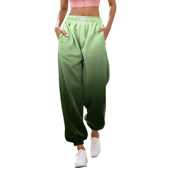 ASFGIMUJ Trousers For Women Casual Print Bottom Sweatpants Pockets High Waist Sporty Gym Fit Jogger Pants Green M