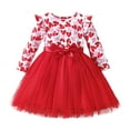 thumbnail image 1 of ASFGIMUJ Valentine's Day Toddler Girls Long Sleeve Hearts Prints Dresses Tulle Princess Dress 4 Years-5 Years Red, 1 of 7