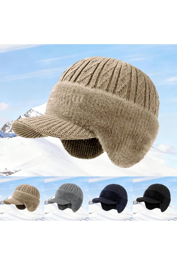Winter Earflap Beanie Hat Lined Warm Knitted Skully Cap Thick Windproof Snow Ski Hat with Ear Flaps Pompom Bobble Hat for Women Men Cold Weather