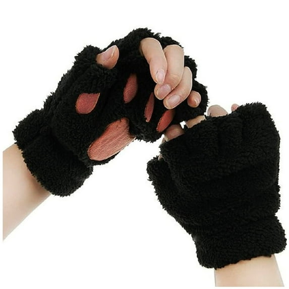 ASFGIMUJ Winter Gloves Women Cat'S Claw Gloves Plush Half-Finger Bear'S Paw Fingerless Gloves Cute Thick Halter Gloves Cartoon Warm Gloves Football Gloves