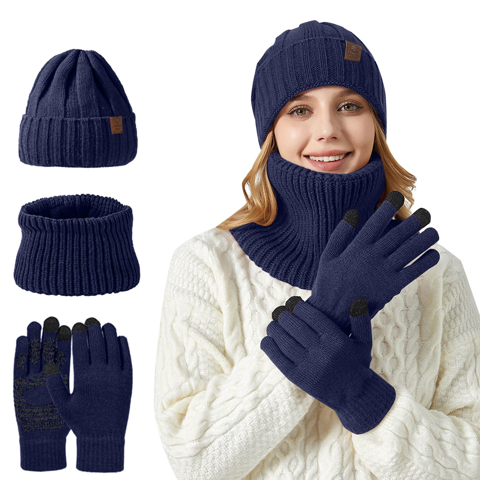 ASFGIMUJ Winter Gloves Women Knitted Hat And Scarf Two Piece Set Unisex ...