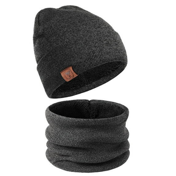 ASFGIMUJ Winter Knit Beanie Hat Neck Warmer Scarf Set 2 Pcs Lined Skull Cap for Men Women