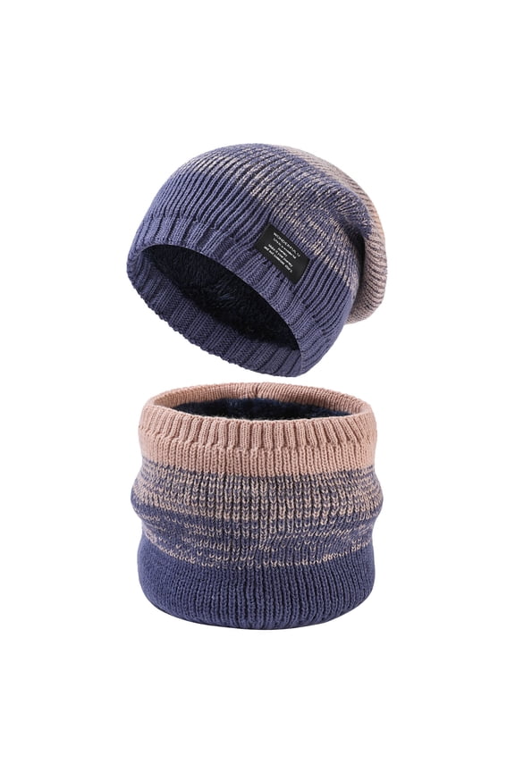 Winter Knit Beanie Hat Neck Warmer Scarf Set 2 Pcs Lined Skull Cap for Men Women