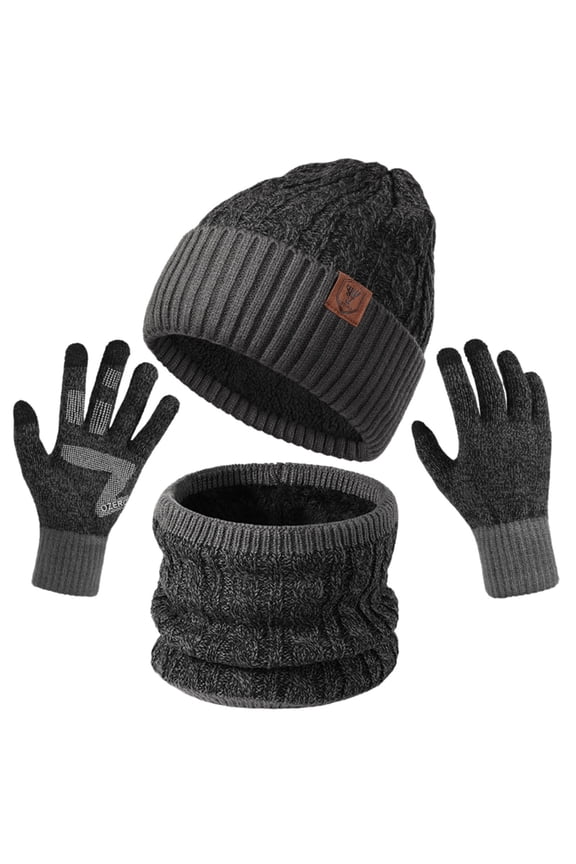 Winter Knit Beanie Hat Neck Warmer Scarf and Touch Screen Gloves Set 3 Pcs Lined Skull Cap for Men Women
