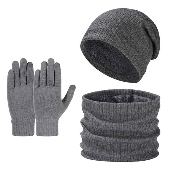 ASFGIMUJ Winter Knit Beanie Hat Neck Warmer Scarf and Touch Screen Gloves Set 3 Pcs Lined Skull Cap for Men Women