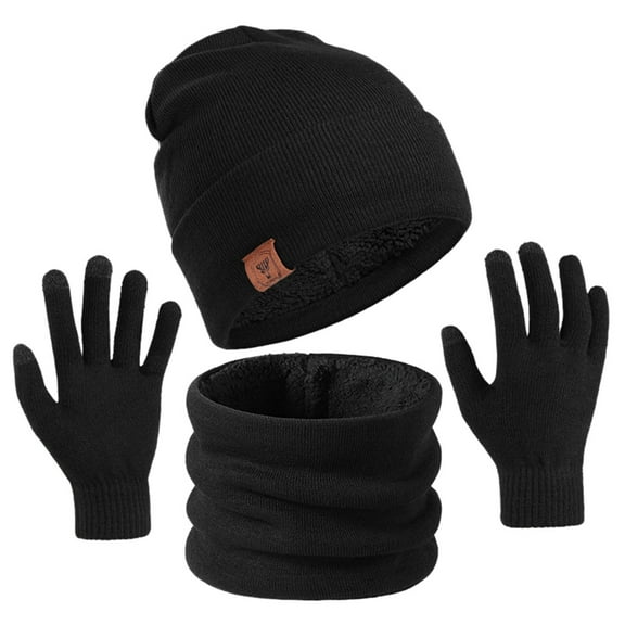 ASFGIMUJ Winter Knit Beanie Hat Neck Warmer Scarf and Touch Screen Gloves Set 3 Pcs Lined Skull Cap for Men Women