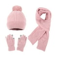 thumbnail image 1 of ASFGIMUJ Winter Wool Ball Knitted Hat Scarf Gloves Fashion Warm Three Piece Set Pink One Size, 1 of 2
