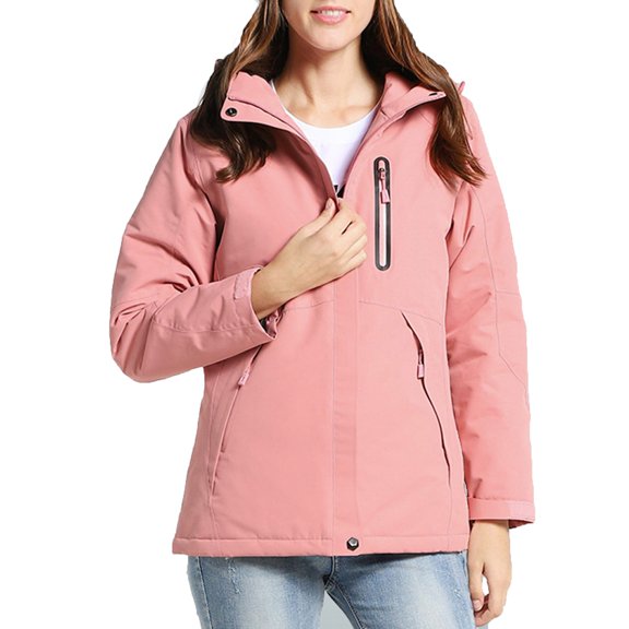 ASFGIMUJ Women 3 Area Heating Jackets Soild Color With Detachable Hat Velvet USB Charging Heating Jackets Windproof And Hiking Coat Pink S
