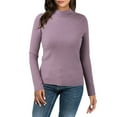 thumbnail image 1 of ASFGIMUJ Women Casual Solid Color Bottoming Shirt Slim High Collar Knitted Long Sleeved Top, 1 of 5