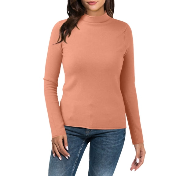 ASFGIMUJ Women Casual Solid Color Bottoming Shirt Slim High Collar Knitted Long Sleeved Top