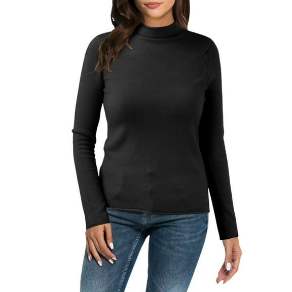 ASFGIMUJ Women Casual Solid Color Bottoming Shirt Slim High Collar Knitted Long Sleeved Top