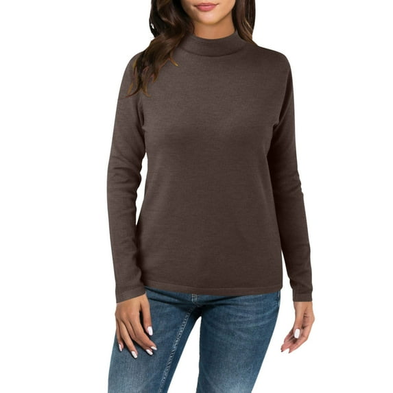 ASFGIMUJ Women Casual Solid Color Bottoming Shirt Slim High Collar Knitted Long Sleeved Top
