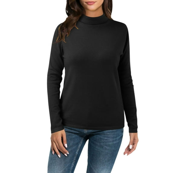 ASFGIMUJ Women Casual Solid Color Bottoming Shirt Slim High Collar Knitted Long Sleeved Top