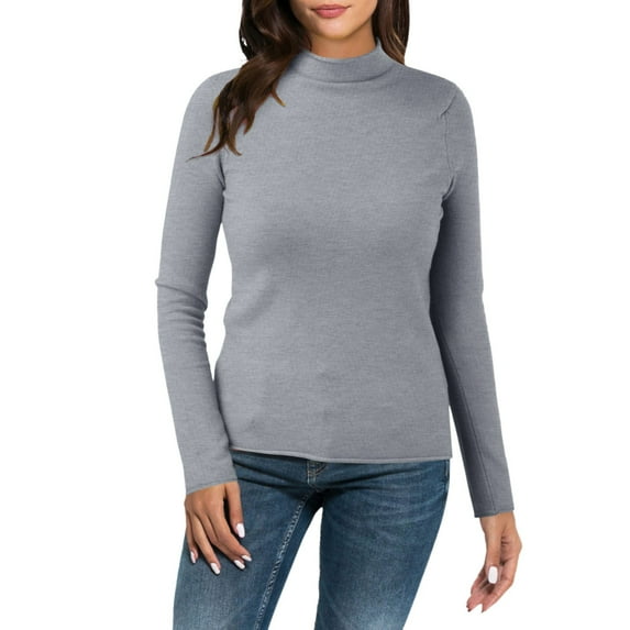 ASFGIMUJ Women Casual Solid Color Bottoming Shirt Slim High Collar Knitted Long Sleeved Top