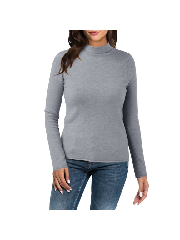Women Casual Solid Color Bottoming Shirt Slim High Collar Knitted Long Sleeved Top