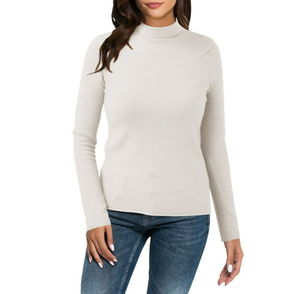 ASFGIMUJ Women Casual Solid Color Bottoming Shirt Slim High Collar Knitted Long Sleeved Top