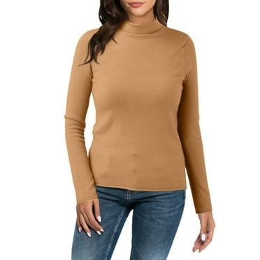 ASFGIMUJ Women Casual Solid Color Bottoming Shirt Slim High Collar Knitted Long Sleeved Top