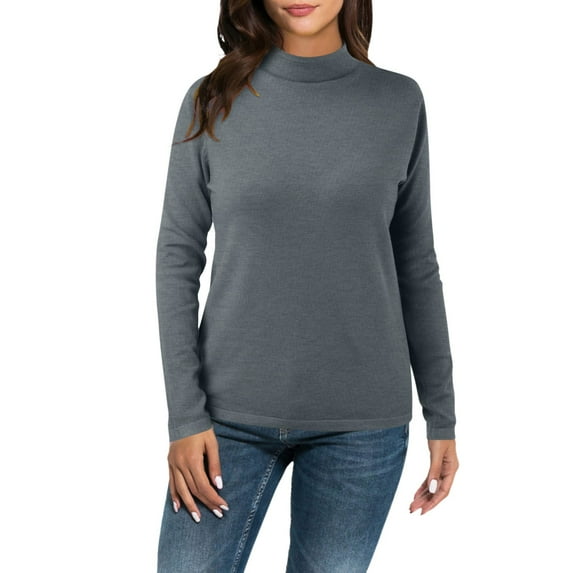 ASFGIMUJ Women Casual Solid Color Bottoming Shirt Slim High Collar Knitted Long Sleeved Top