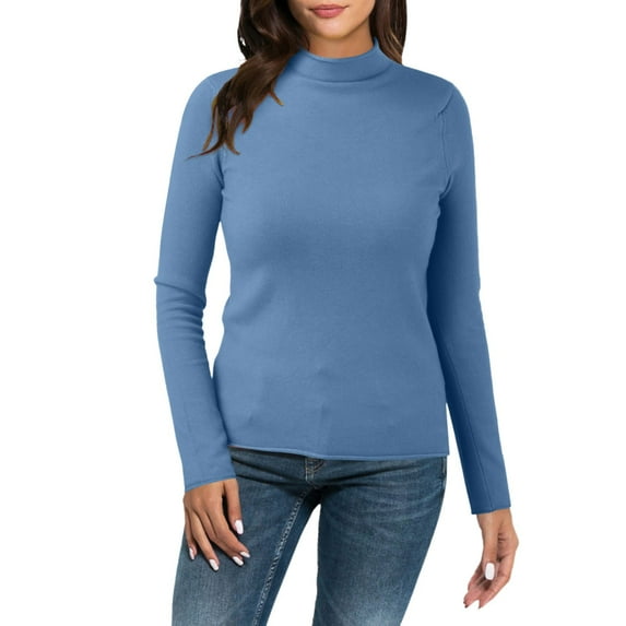 ASFGIMUJ Women Casual Solid Color Bottoming Shirt Slim High Collar Knitted Long Sleeved Top