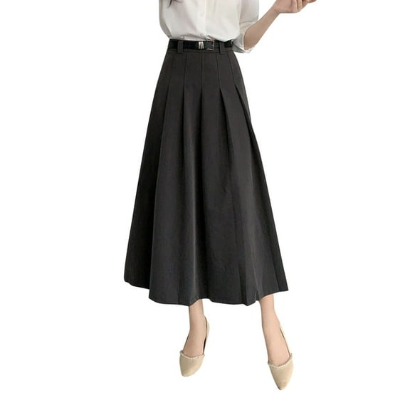 ASFGIMUJ Women Fashion Casual Mid Length Suit Skirt A Line High Waisted Pleated Skirt Daily Half Suit Skirts