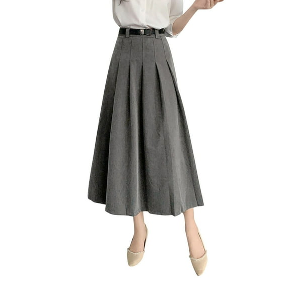 ASFGIMUJ Women Fashion Casual Mid Length Suit Skirt A Line High Waisted Pleated Skirt Daily Half Suit Skirts