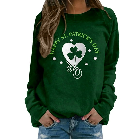 ASFGIMUJ Women Holiday All Print Round Neck Long Sleeve Four Leaf Hoodies Sweatshirt Tops,Size XXL