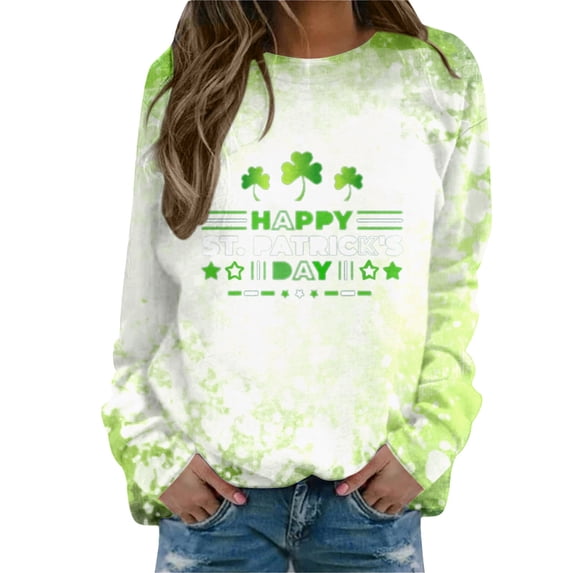 ASFGIMUJ Women Holiday Round Neck Long Sleeve All Print Four Leaf Hoodless Hoodies Sweatshirt Tops,Size L