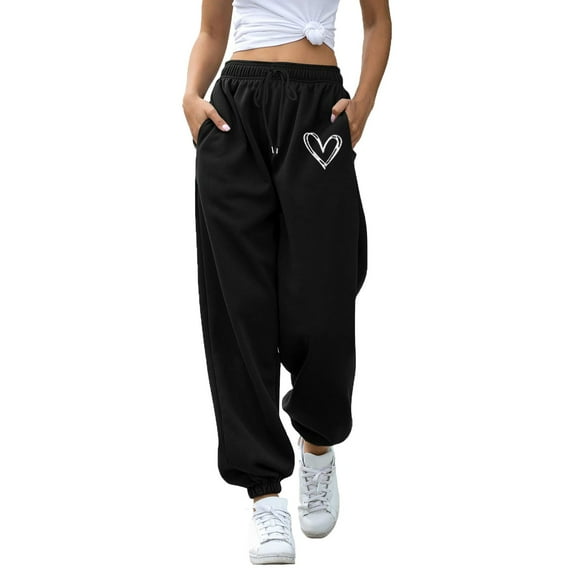 ASFGIMUJ Women Printed Casual Pants Sports Closed Waist Lace Up Elastic Waist Small Foot Pants Sweatpants