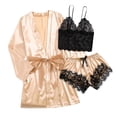 thumbnail image 1 of ASFGIMUJ Women' Silk Satin Pajamas Set 3Pcs Lingerie Floral Lace Sleepwear With Robe,Size XL, 1 of 5