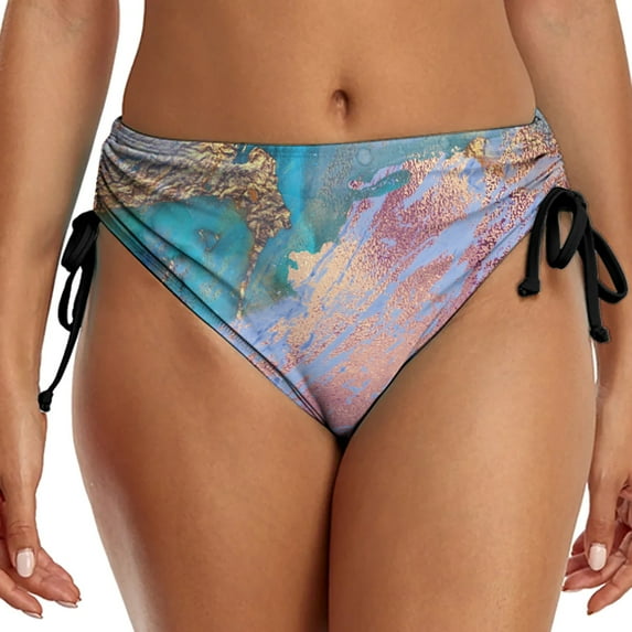 ASFGIMUJ Women Sports Casual Printed Bikini Bottom With Strap Fold Shorts Swim Brief