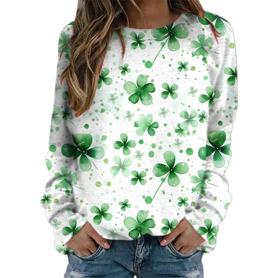 ASFGIMUJ Women St Pa Day T Shirts Crewneck Green Sweatshirt Raglan Sleeve Shirt Pullover Tops Loose Suitable Dressy Tops,Size L