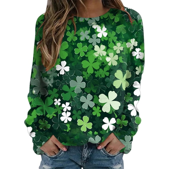 ASFGIMUJ Women St Pa Day T Shirts Crewneck Green Sweatshirt Raglan Sleeve Shirt Pullover Tops Loose Suitable Dressy Tops,Size S