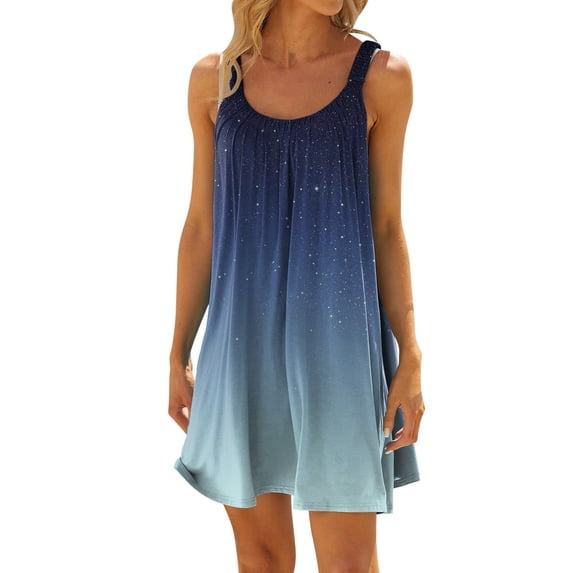 ASFGIMUJ Women's Beach Dress Bikini Beachwear Coverups Casual Vacation Short Summer Halter Dresses Blue M