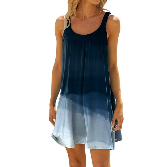 ASFGIMUJ Women's Beach Dress Bikini Beachwear Coverups Casual Vacation Short Summer Halter Dresses Dark Blue L