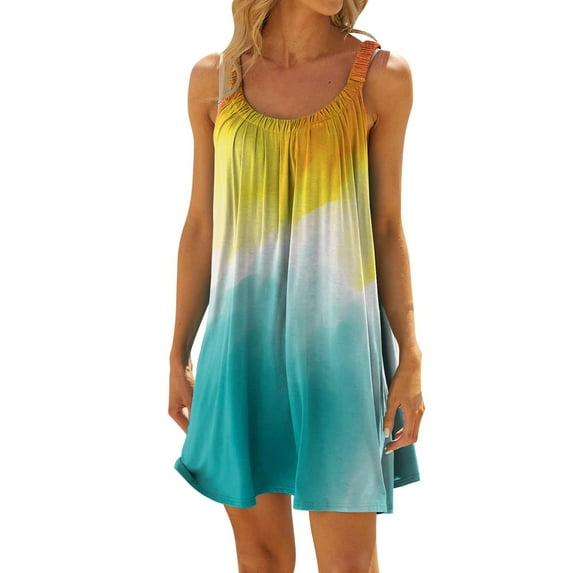 ASFGIMUJ Women's Beach Dress Bikini Beachwear Coverups Casual Vacation Short Summer Halter Dresses Yellow XXL