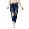 thumbnail image 1 of ASFGIMUJ Women's Distressed Ripped Casual Streetwear Hop Straight Leg Mid Rise Jeans, 1 of 9