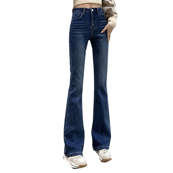 ASFGIMUJ Women's Fashion Solid Color Slim Slim Straight Leg Floor Jeans Tight Height Waist Pants