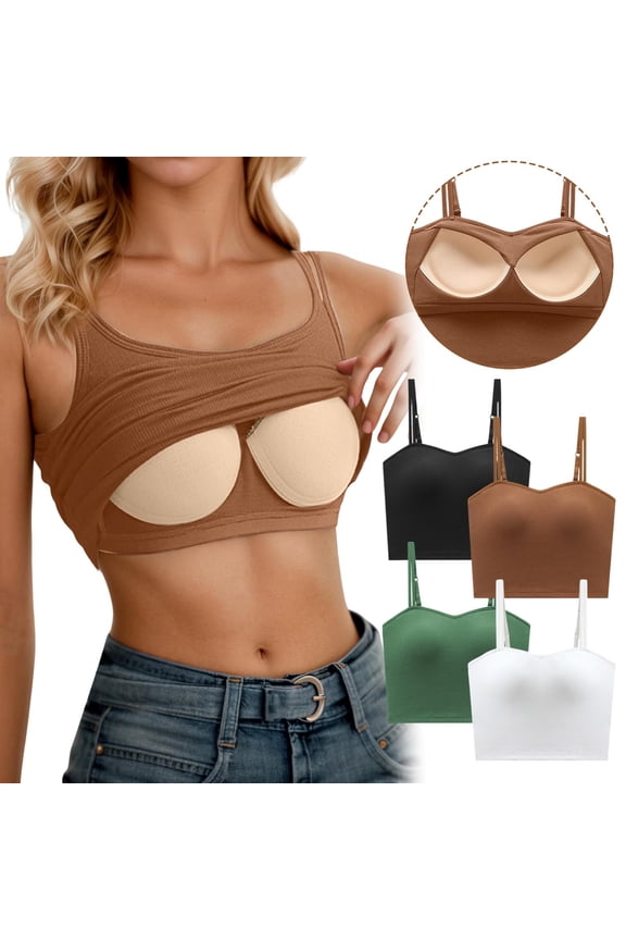 Women’s Halter Neck Padded Camisole Built-In Bra Tank Top Summer Layering Vest Top
